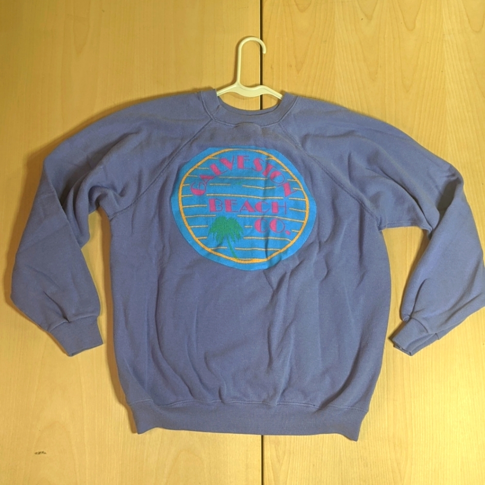 Vintage Pastel Hanes Sweatshirt Men L Galveston Beach Texas 90s Made in USA